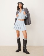 tennis skirt  & ultimate crop shirt co-ord in blue & white stripe
