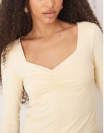 polyamide slinky long sve top with ruched bust in pastel yellow