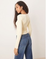 polyamide slinky long sve top with ruched bust in pastel yellow